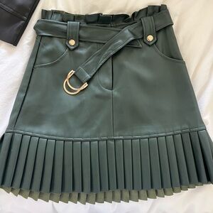 Zara Green Pleated Leather Skirt